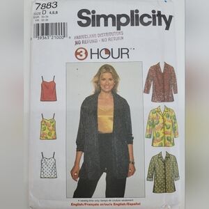 🧵4/$20🧵 Simplicity 7883 Blouse Top Shirt Sewing Pattern Uncut Size 4-6-8 DIY
